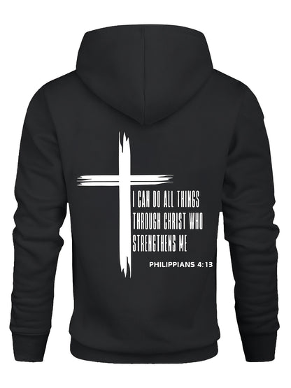 Mens Hoodie - I Can Do All Things Through Christ - Casual Fleece Sweatshirt with Pockets - ZOOMNSTORE