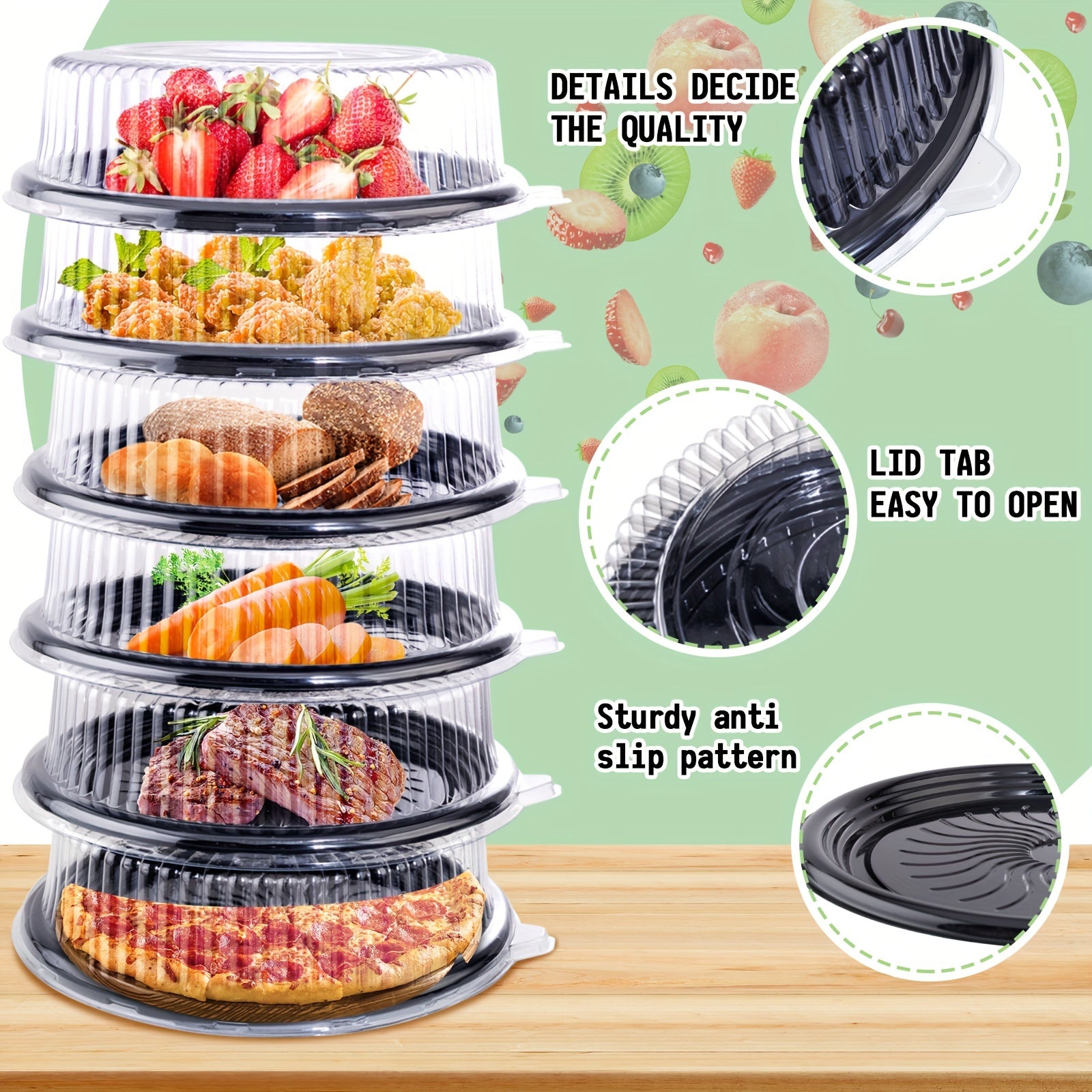Leak-Proof Disposable 12-Inch Appetizer Trays - 50 Pack BPA-Free Plastic Containers with Lids Microwave Safe - ZOOMNSTORE