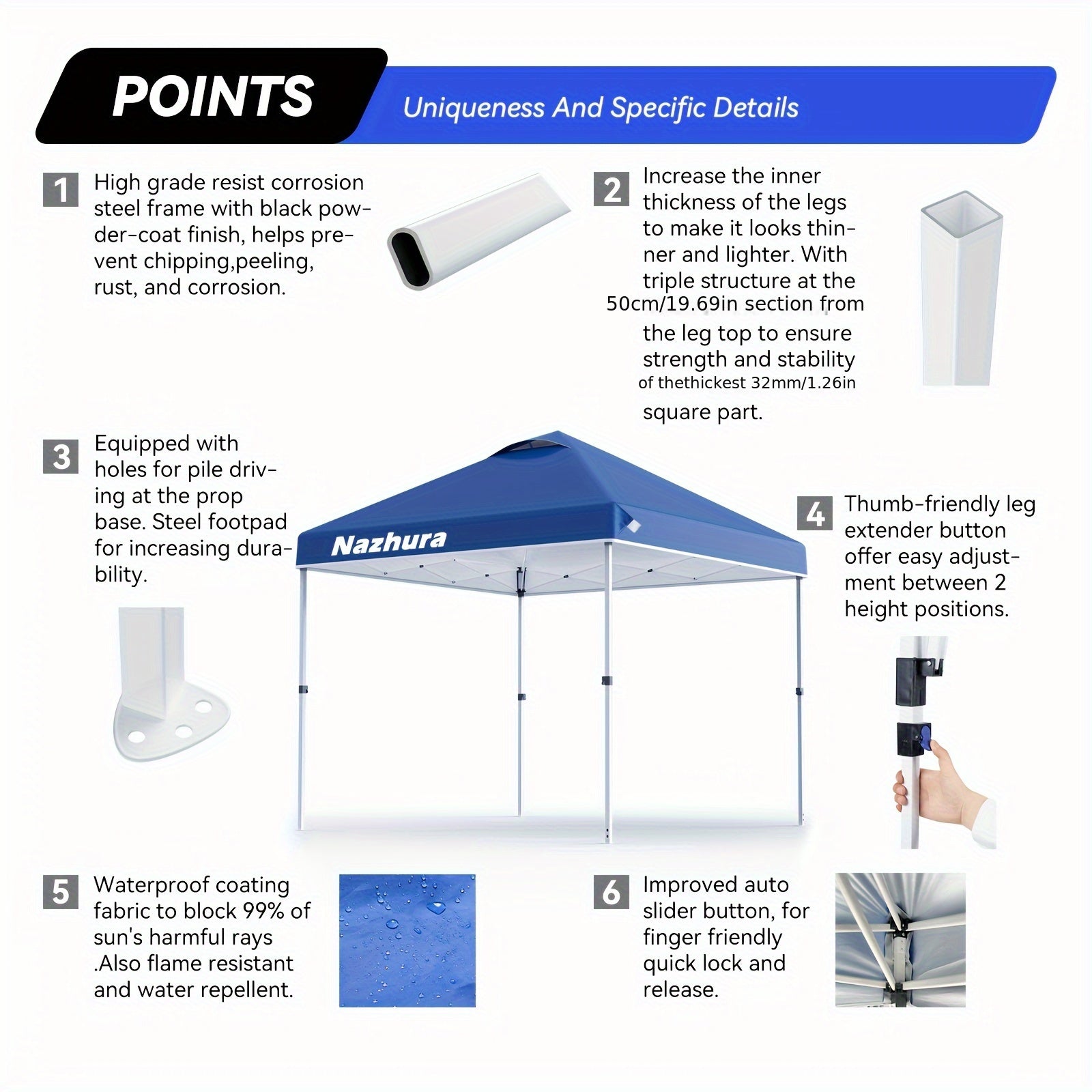 Adjustable 10 x 10 Pop Up Canopy Tent - Freestanding Sun Shelter with Sand Weight Bag - ZOOMNSTORE