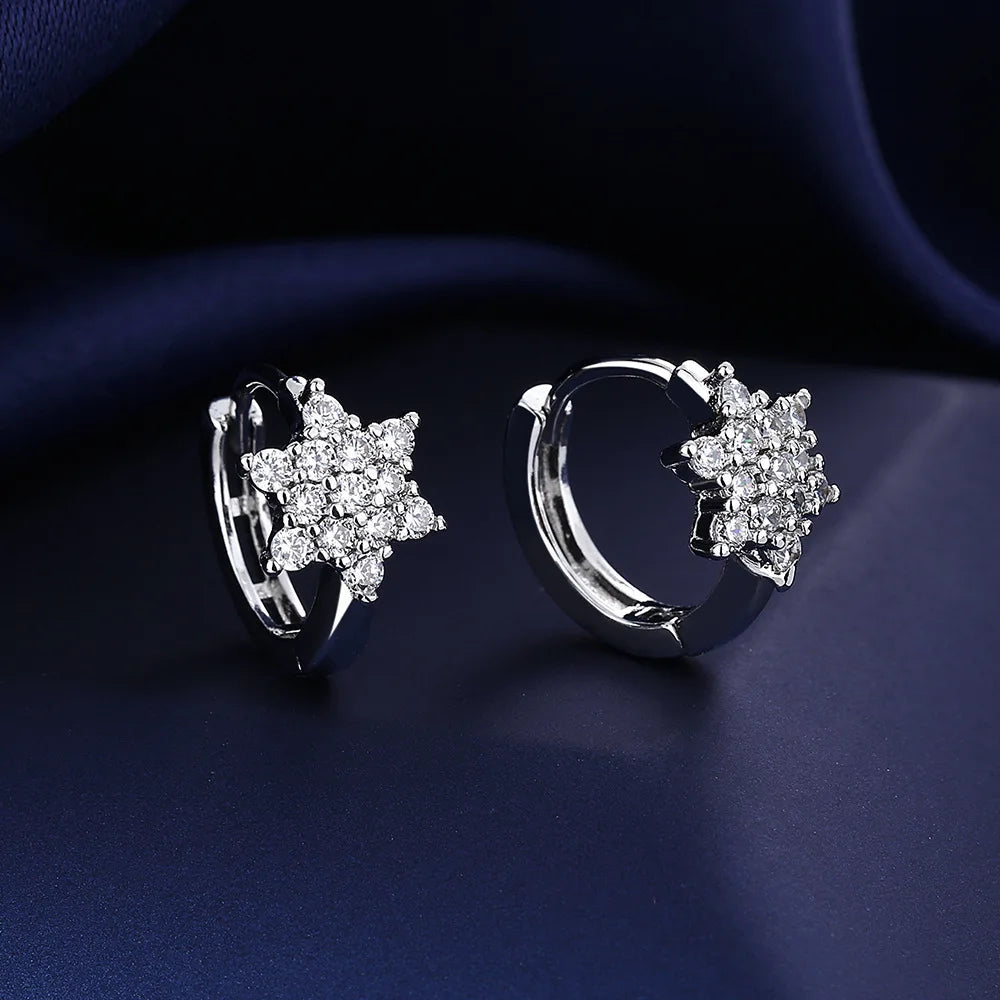 925 Sterling Silver Jewelry Women Fashion Cute Tiny Clear Crystal CZ Stud Earrings Gift for Girls Teens Lady Gift - ZOOMNSTORE