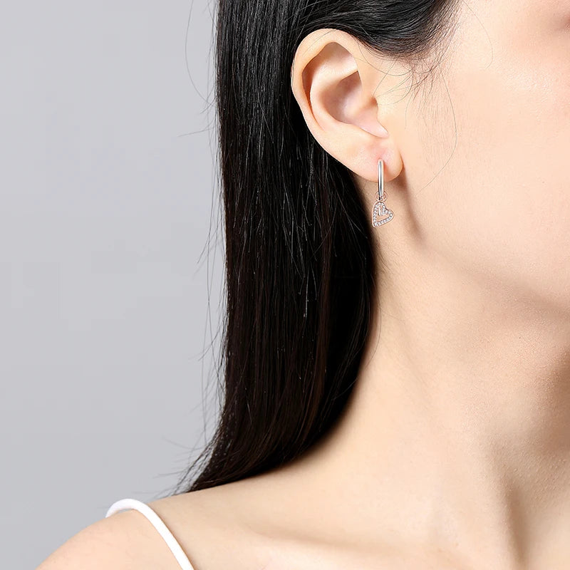 925 Sterling Silver Earrings – Crystal Zircon Studs With Rose Gold Heart & Bee Design - ZOOMNSTORE