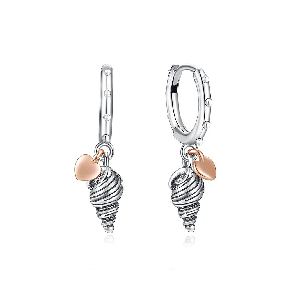 925 Sterling Silver Earrings – Crystal Zircon Studs With Rose Gold Heart & Bee Design - ZOOMNSTORE