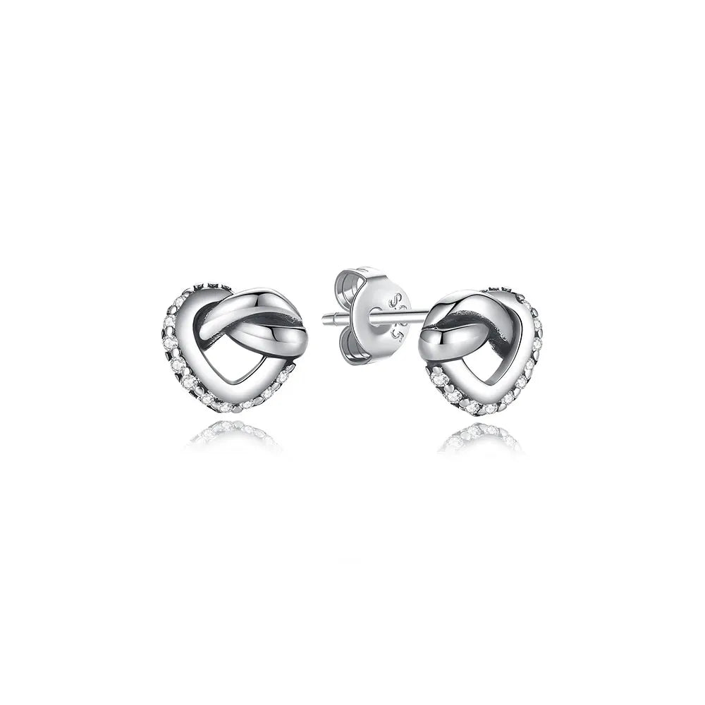 925 Sterling Silver Earrings – Crystal Zircon Studs With Rose Gold Heart & Bee Design - ZOOMNSTORE