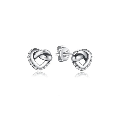 925 Sterling Silver Earrings – Crystal Zircon Studs With Rose Gold Heart & Bee Design - ZOOMNSTORE