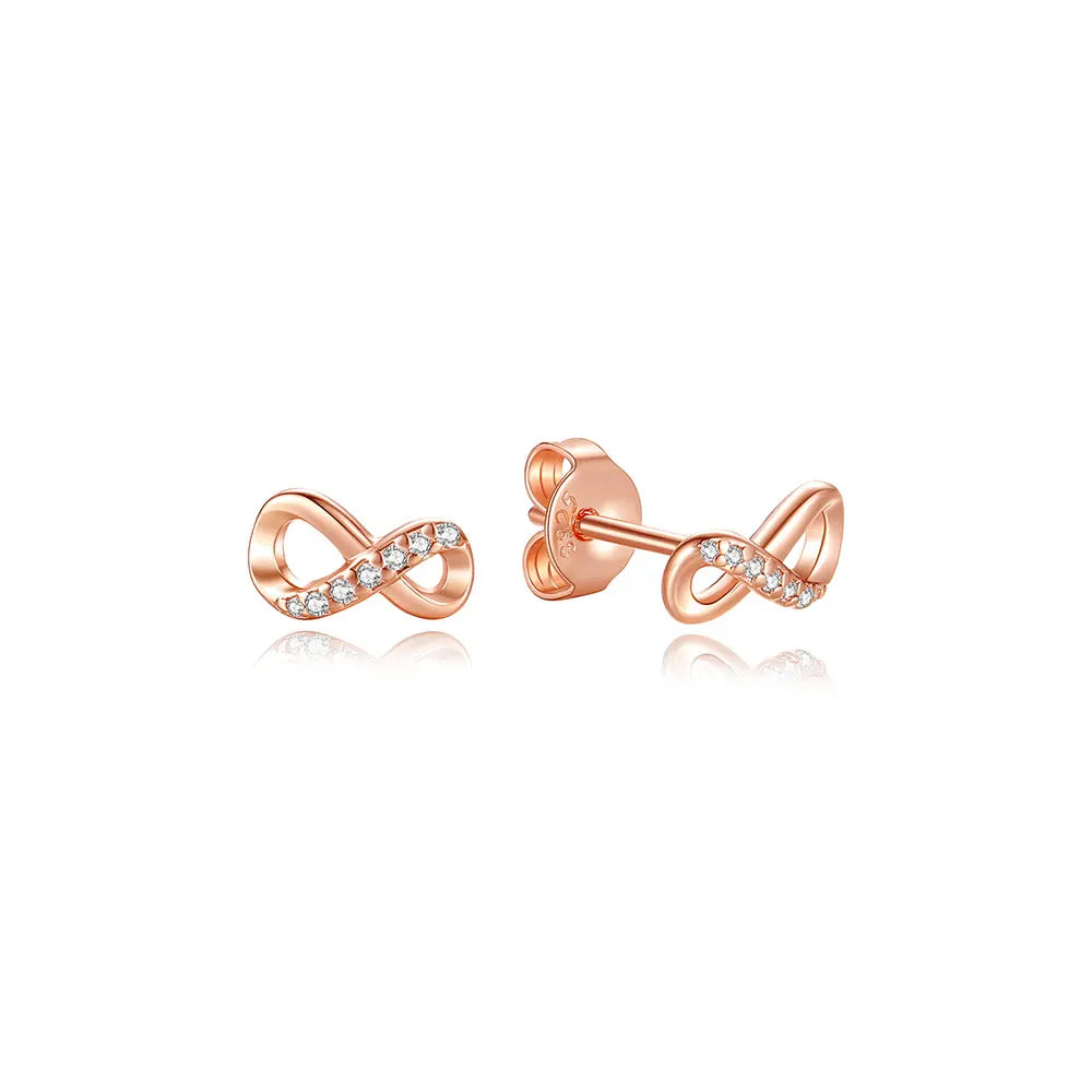 925 Sterling Silver Earrings – Crystal Zircon Studs With Rose Gold Heart & Bee Design - ZOOMNSTORE