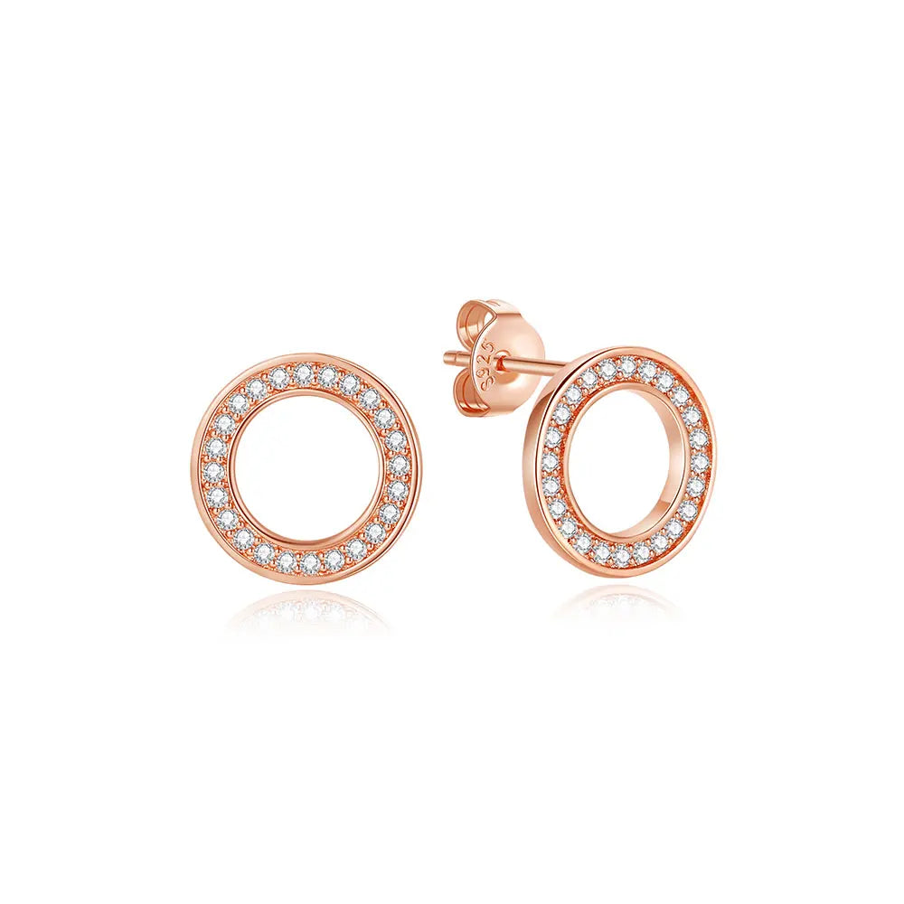 925 Sterling Silver Earrings – Crystal Zircon Studs With Rose Gold Heart & Bee Design - ZOOMNSTORE
