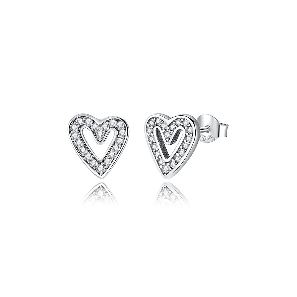 925 Sterling Silver Earrings – Crystal Zircon Studs With Rose Gold Heart & Bee Design - ZOOMNSTORE