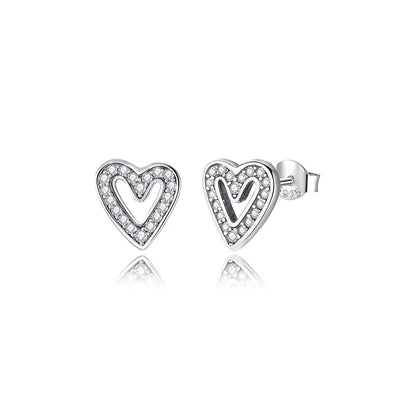 925 Sterling Silver Earrings – Crystal Zircon Studs With Rose Gold Heart & Bee Design - ZOOMNSTORE