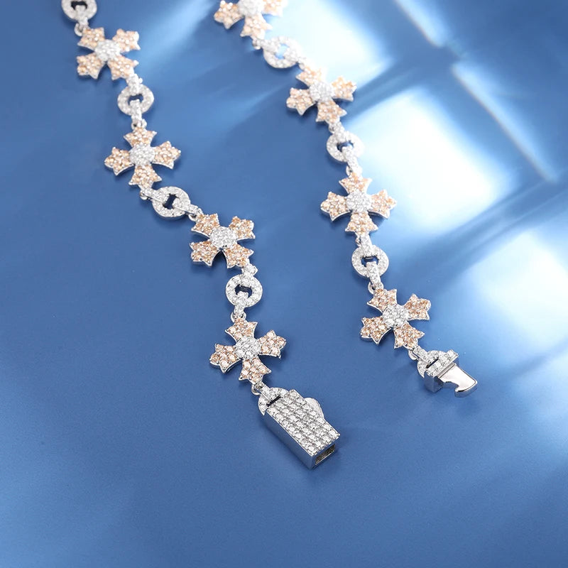 Luxury Handmade Sterling Silver Moissanite Cross Link Chain Necklace for Men - 12mm - ZOOMNSTORE