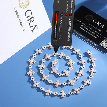 Luxury Handmade Sterling Silver Moissanite Cross Link Chain Necklace for Men - 12mm - ZOOMNSTORE