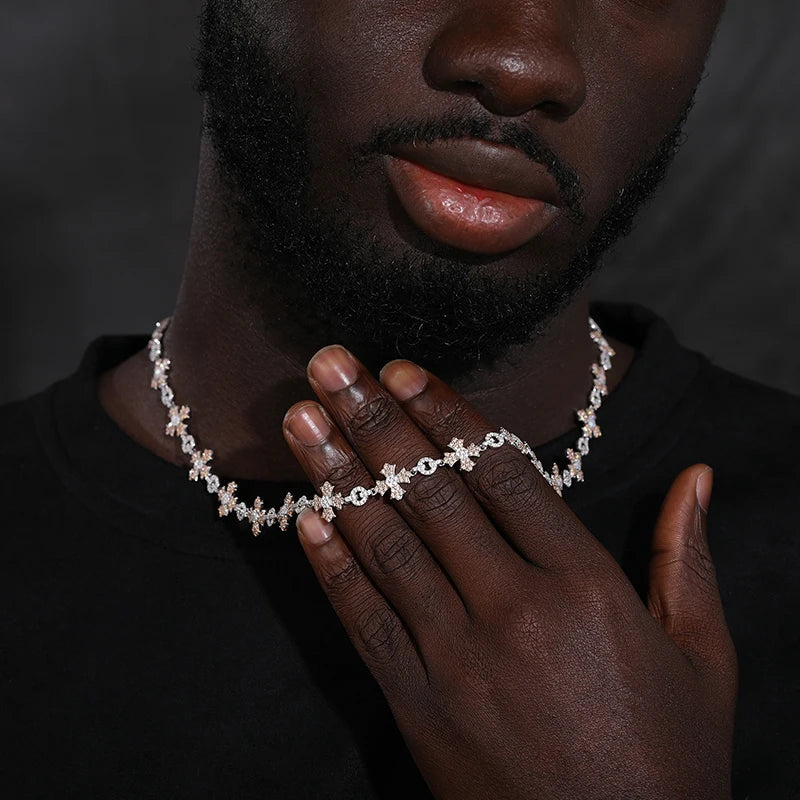 Luxury Handmade Sterling Silver Moissanite Cross Link Chain Necklace for Men - 12mm - ZOOMNSTORE