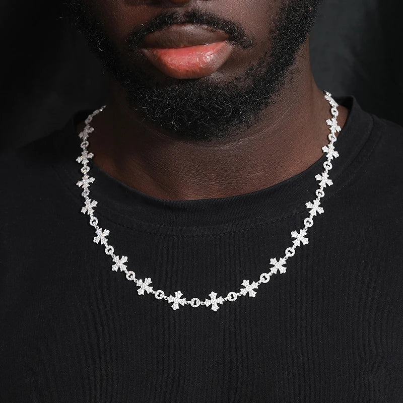 Luxury Handmade Sterling Silver Moissanite Cross Link Chain Necklace for Men - 12mm - ZOOMNSTORE