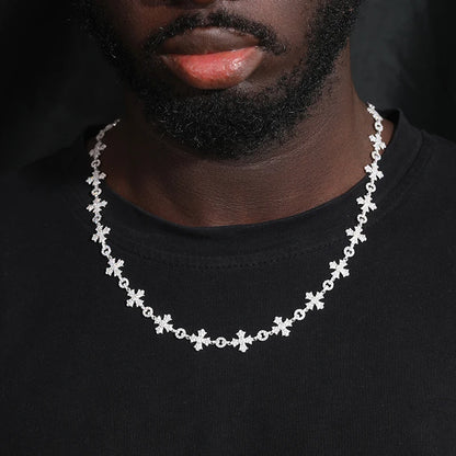 Luxury Handmade Sterling Silver Moissanite Cross Link Chain Necklace for Men - 12mm - ZOOMNSTORE