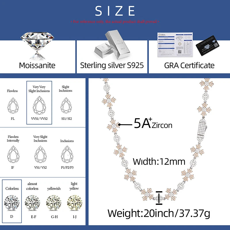 Luxury Handmade Sterling Silver Moissanite Cross Link Chain Necklace for Men - 12mm - ZOOMNSTORE