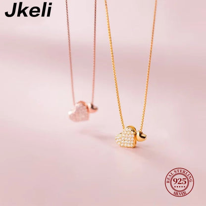 Jkeli 100% 925 Sterling Silver Charm Romantic Love Heart Pendant Box Link Chain Necklace for Women Fashion Wedding Jewelry - ZOOMNSTORE