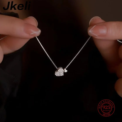 Jkeli 100% 925 Sterling Silver Charm Romantic Love Heart Pendant Box Link Chain Necklace for Women Fashion Wedding Jewelry - ZOOMNSTORE