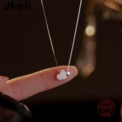 Jkeli 100% 925 Sterling Silver Charm Romantic Love Heart Pendant Box Link Chain Necklace for Women Fashion Wedding Jewelry - ZOOMNSTORE