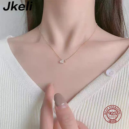 Jkeli 100% 925 Sterling Silver Charm Romantic Love Heart Pendant Box Link Chain Necklace for Women Fashion Wedding Jewelry - ZOOMNSTORE