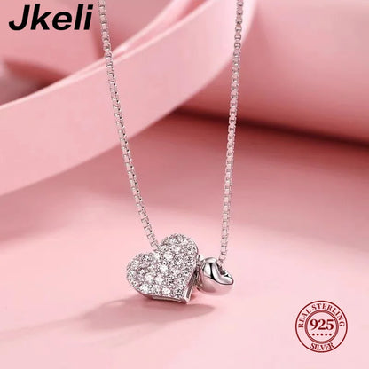 Jkeli 100% 925 Sterling Silver Charm Romantic Love Heart Pendant Box Link Chain Necklace for Women Fashion Wedding Jewelry - ZOOMNSTORE