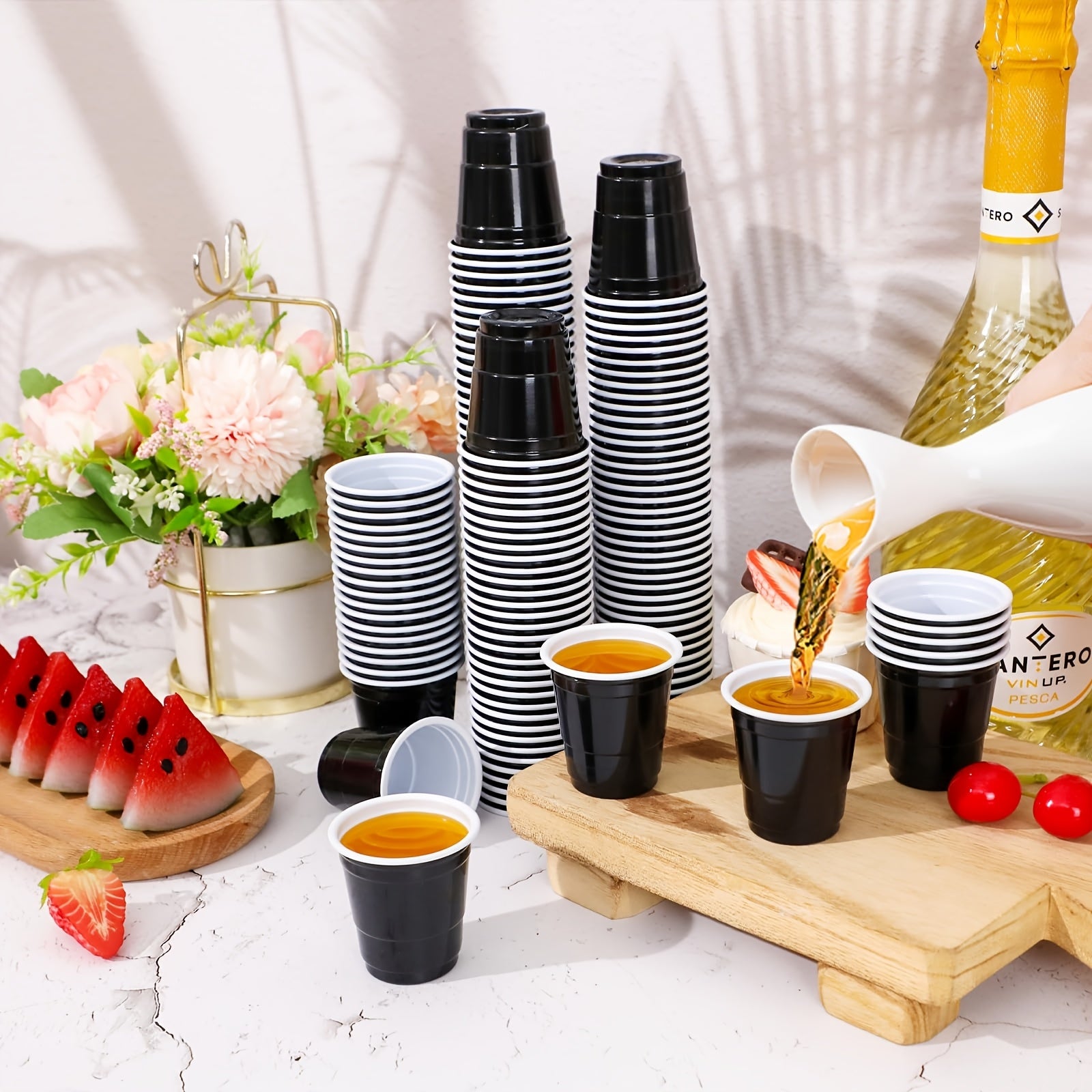150pcs Black Plastic Shot Glasses - Disposable Mini Cups for Whiskey Vodka Parties Christmas Weddings Birthdays - ZOOMNSTORE