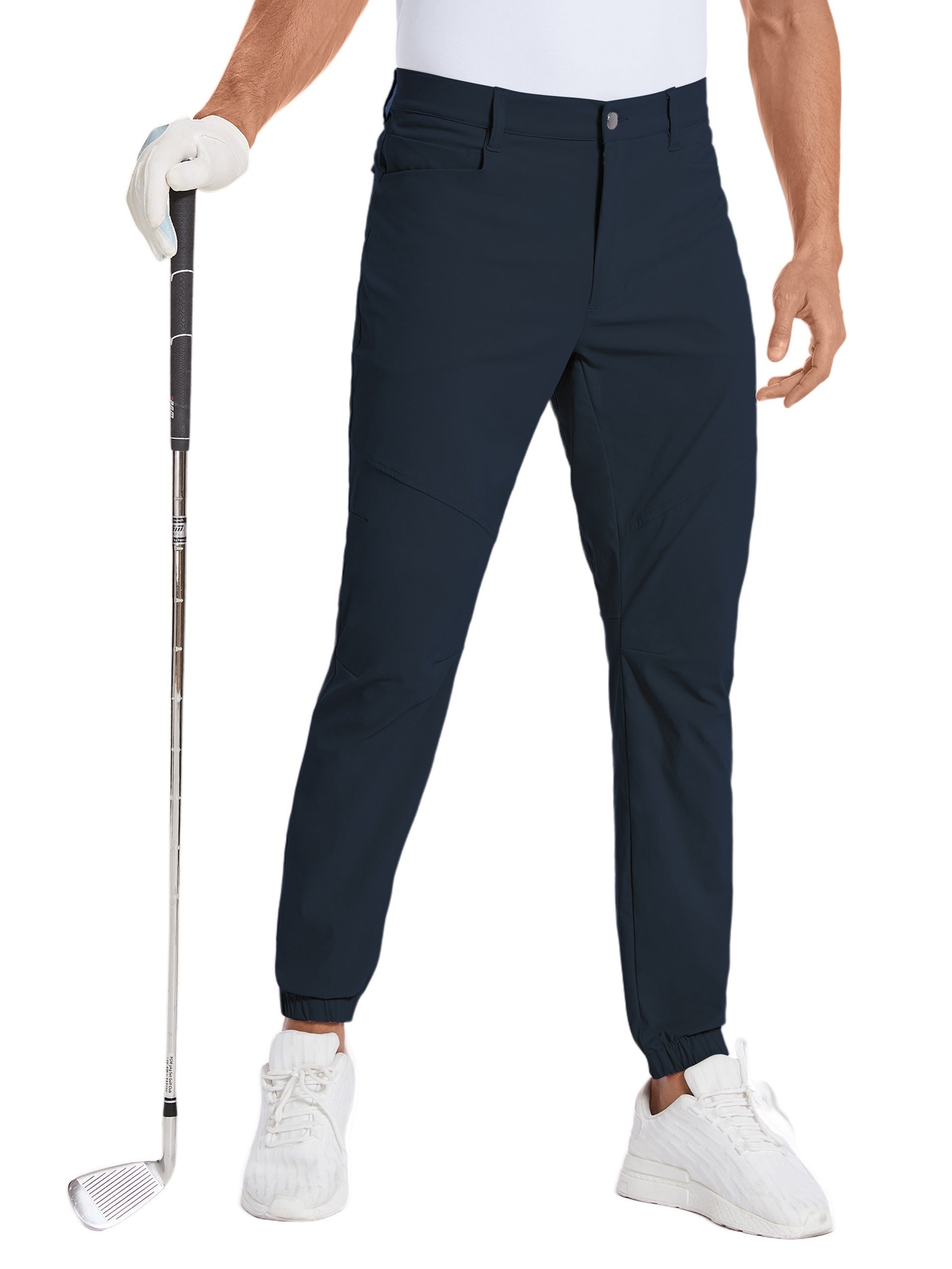 Mens Beige Stretch Hiking Pants - Water-Resistant Slim Fit Joggers with 4 Pockets  Elastic Waistband - ZOOMNSTORE