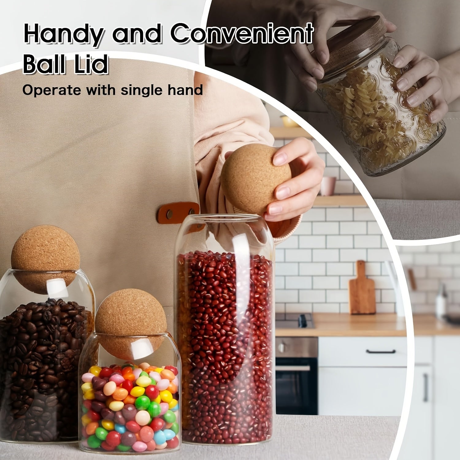Airtight Glass Storage Jar Set - 3pcs Cork Lid Canisters for Food Coffee Tea Spices - ZOOMNSTORE
