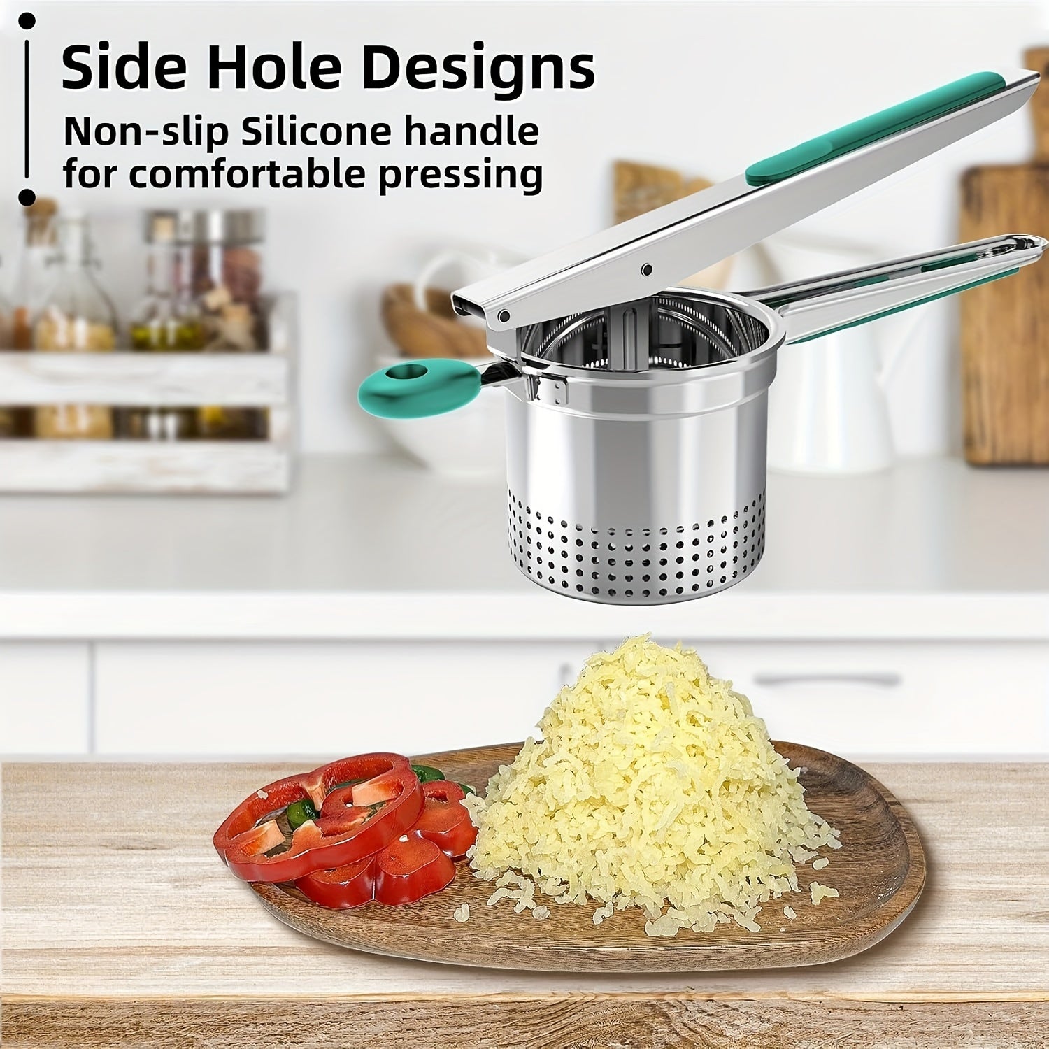 Large Silicone Potato Masher with Side Hole 15oz Efficient Grinder  Anti-Slip Handle - ZOOMNSTORE