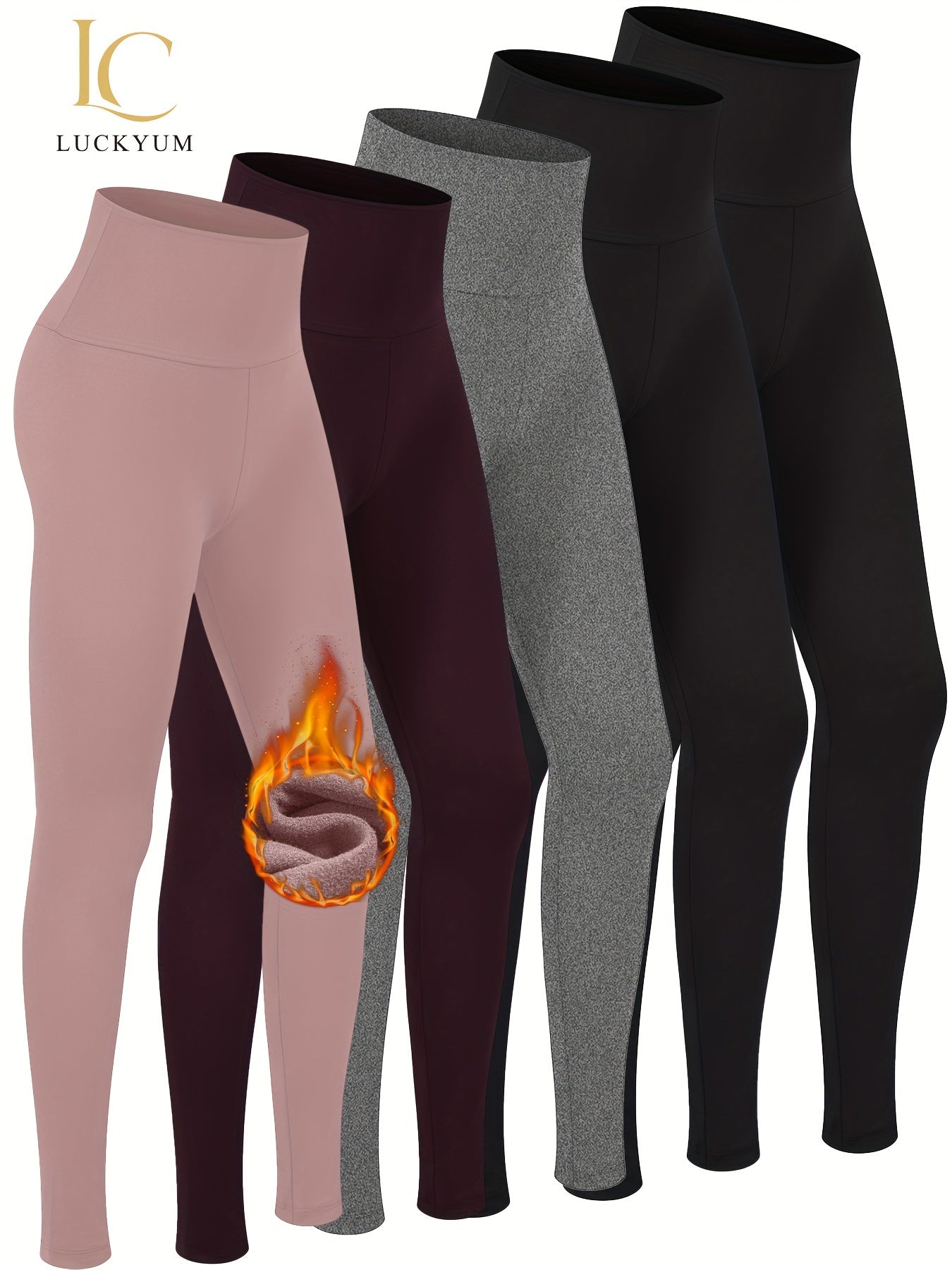Warm Thermal High Waisted 5 Pack - Plush Lined Leggings for Women - Workout Winter Soft Yoga Pants - ZOOMNSTORE