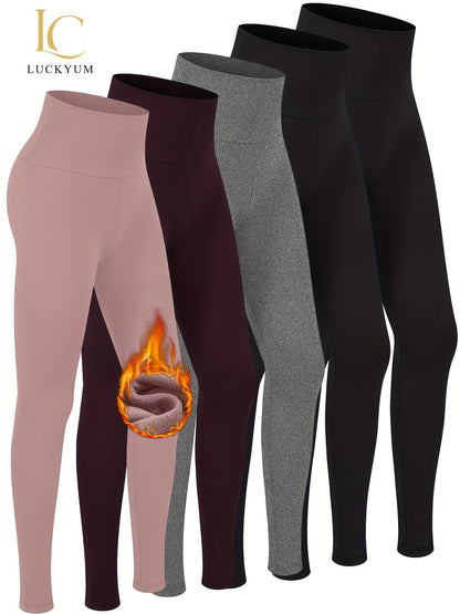 Warm Thermal High Waisted 5 Pack - Plush Lined Leggings for Women - Workout Winter Soft Yoga Pants - ZOOMNSTORE