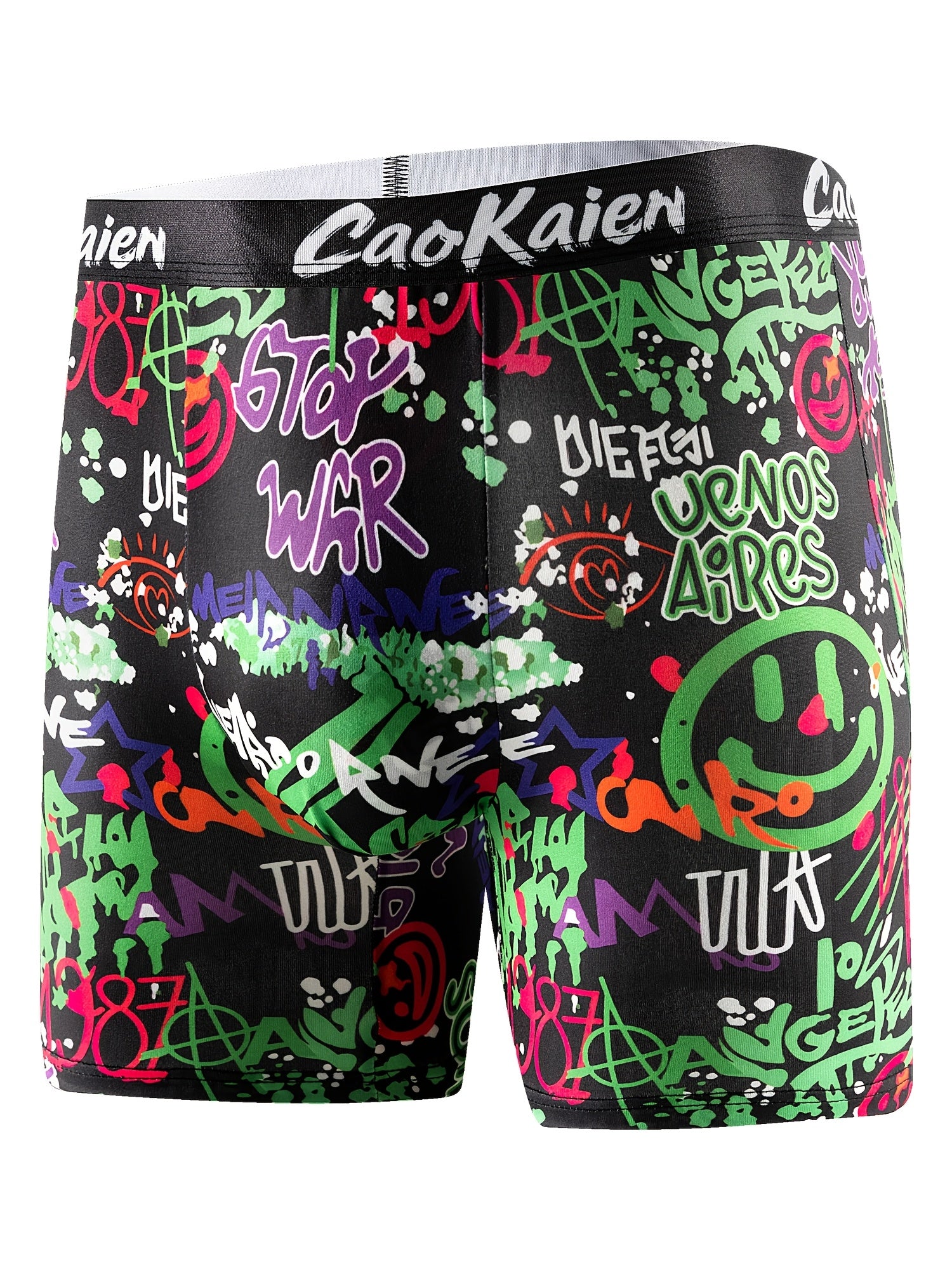 Mens Long Boxer Briefs - 10 Pack Breathable Stretch Fabric Trendy Graffiti Design - ZOOMNSTORE