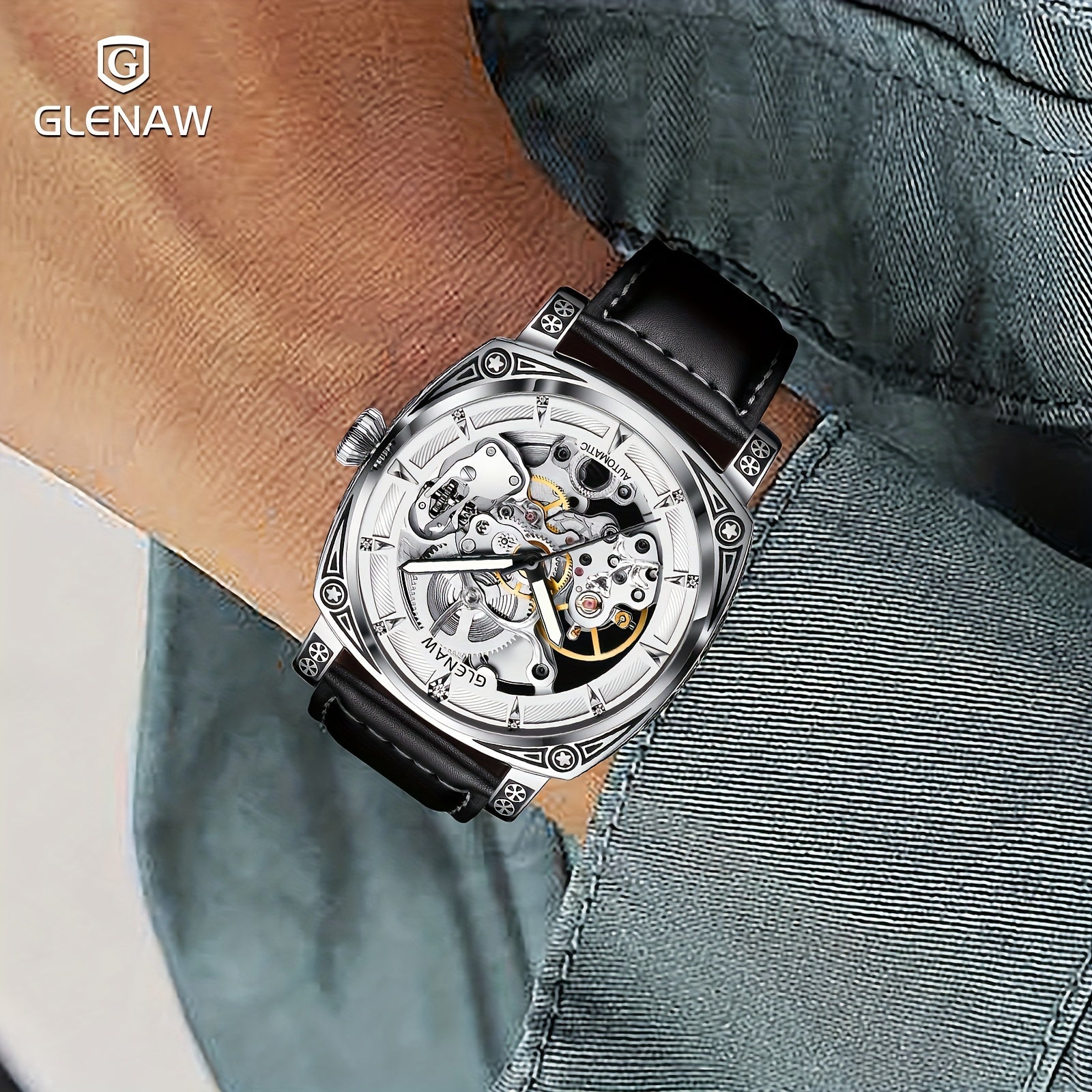 Automatic Mens Skeleton Watch - Retro Self-Winding 3 ATM Waterproof with Luminous Hands - ZOOMNSTORE