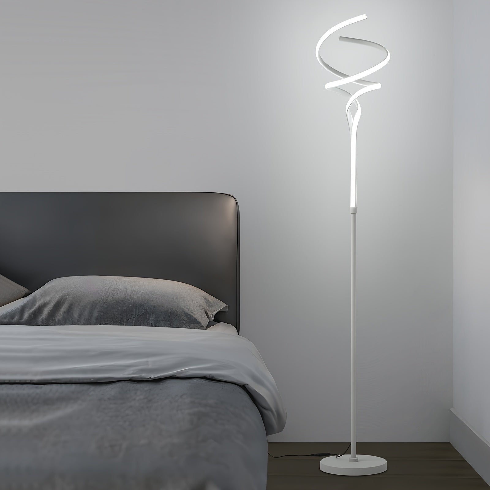 Dimmable LED Spiral Floor Lamp with Timer - Modern Standing Light for Living Room Bedroom Kitchen and Office - ZOOMNSTORE