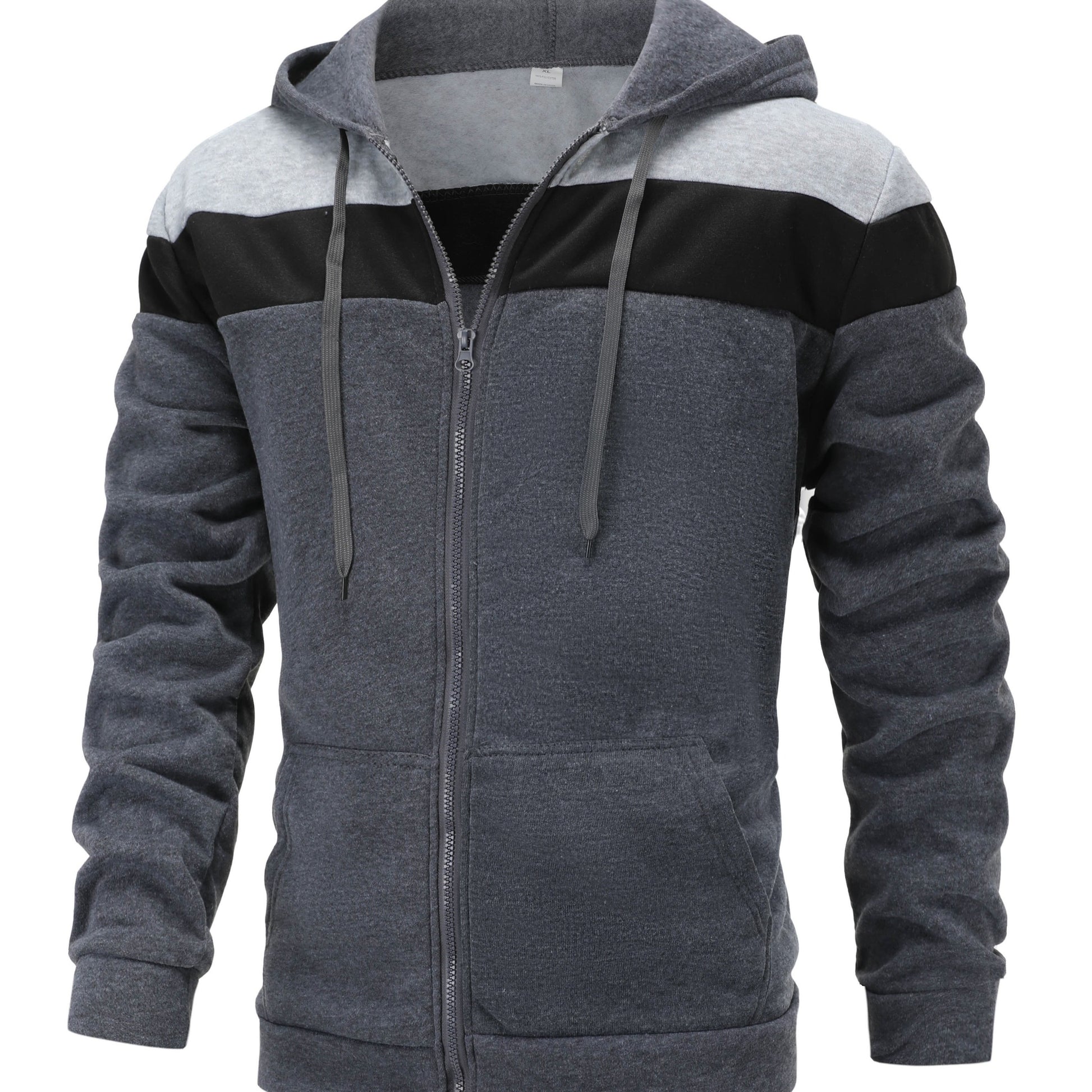 Mens Casual Zip-Up Hoodie - Solid Color Long Sleeve Pullover Stretch Polyester AutumnWinter Fashion - ZOOMNSTORE