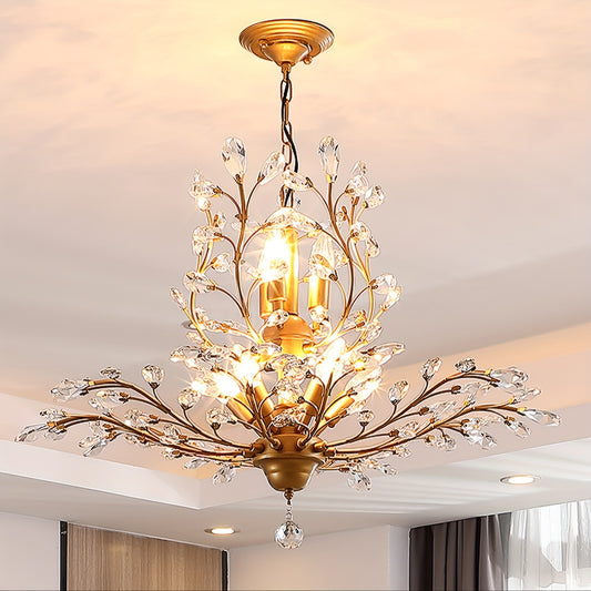 Vintage 8-Light K9 Crystal Chandelier - LED Ceiling Light Fixture for Living Room Bedroom Restaurant Porch - ZOOMNSTORE