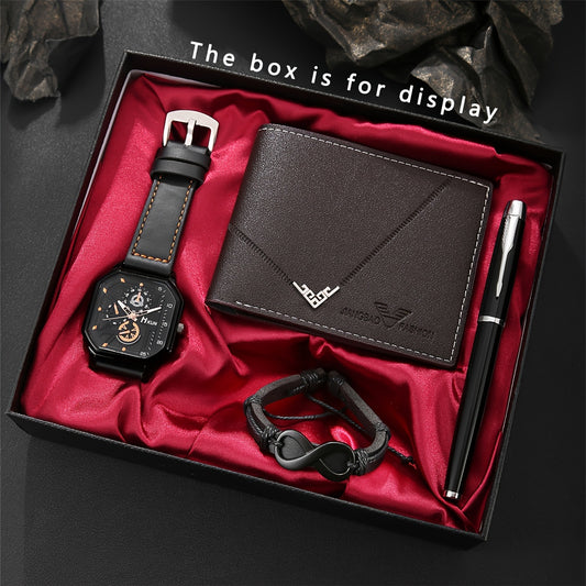 Mens Classic Fashion Set - Quartz Watch Wallet Bracelet Pen - ZOOMNSTORE