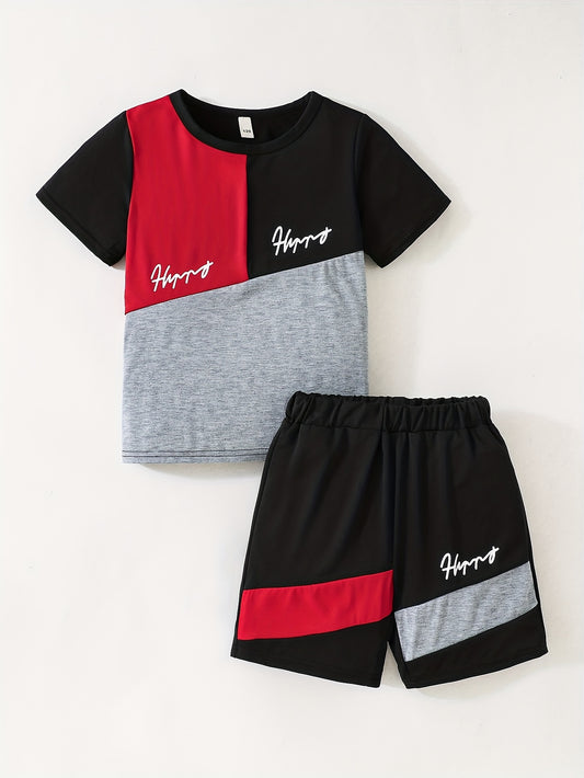 Boys Summer Fashion Sets - 2PCS Monogram Print Black Red Gray - ZOOMNSTORE