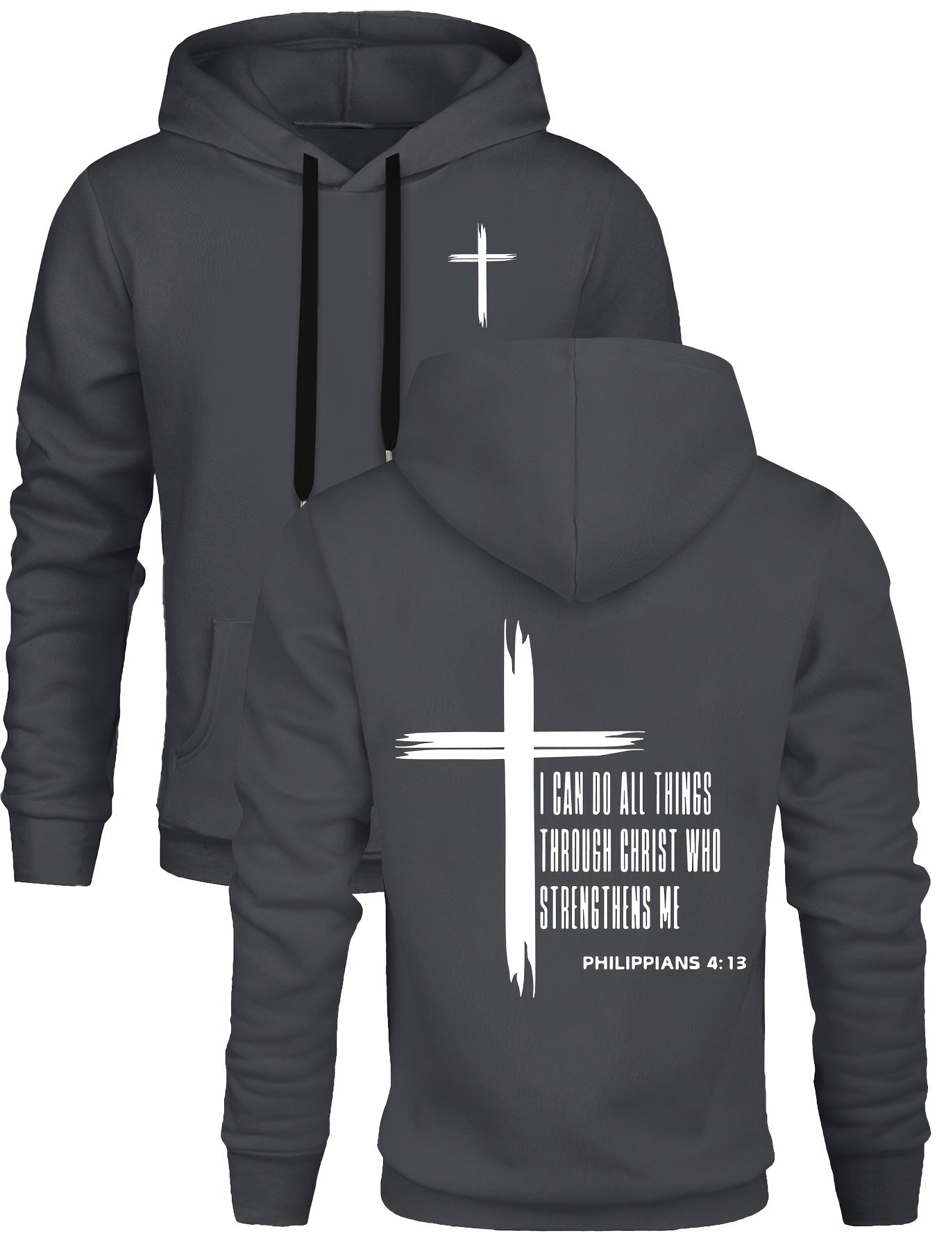 Mens Hoodie - I Can Do All Things Through Christ - Casual Fleece Sweatshirt with Pockets - ZOOMNSTORE