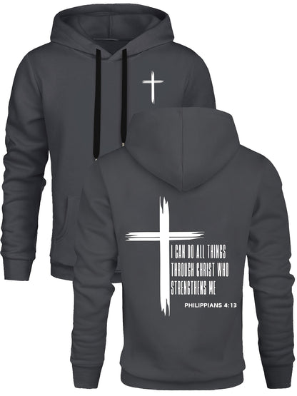 Mens Hoodie - I Can Do All Things Through Christ - Casual Fleece Sweatshirt with Pockets - ZOOMNSTORE