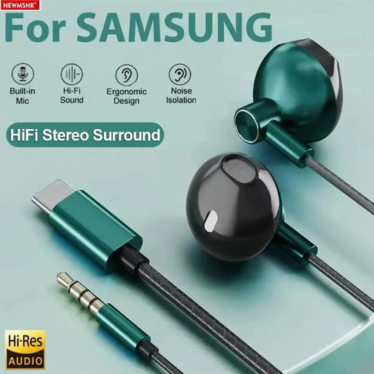 9D Bass Stereo Type C&3.5mm Headphones Volume Control Headset With HD Mic Wired Earbuds For iPhone15/16 Samsung Galaxy Earphones - ZOOMNSTORE