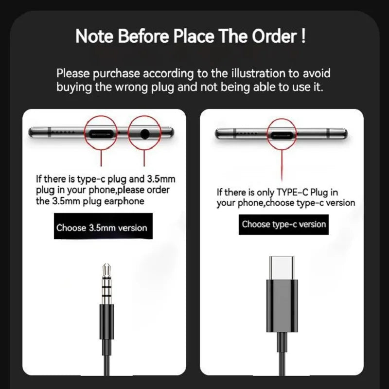 9D Bass Stereo Type C&3.5mm Headphones Volume Control Headset With HD Mic Wired Earbuds For iPhone15/16 Samsung Galaxy Earphones - ZOOMNSTORE