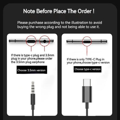 9D Bass Stereo Type C&3.5mm Headphones Volume Control Headset With HD Mic Wired Earbuds For iPhone15/16 Samsung Galaxy Earphones - ZOOMNSTORE