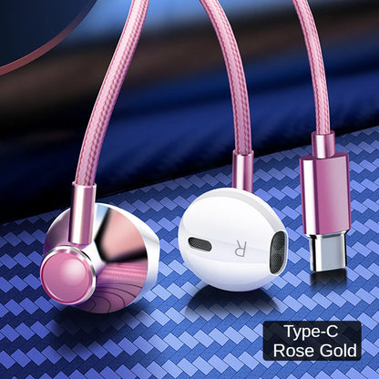 9D Bass Stereo Type C&3.5mm Headphones Volume Control Headset With HD Mic Wired Earbuds For iPhone15/16 Samsung Galaxy Earphones - ZOOMNSTORE
