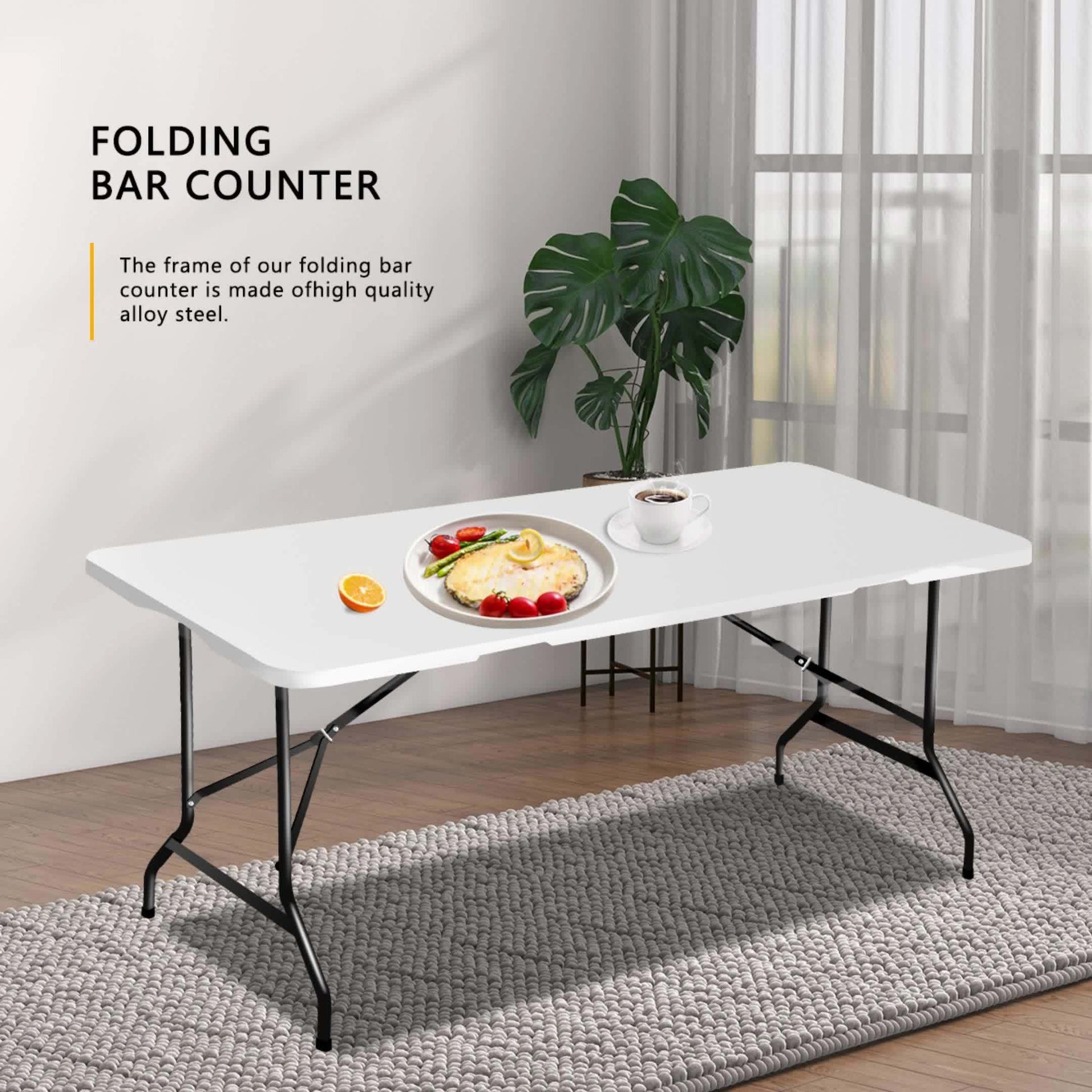 Heavy Duty 300 Lb Folding Table - 6 Foot Portable Bar for IndoorOutdoor Use - ZOOMNSTORE