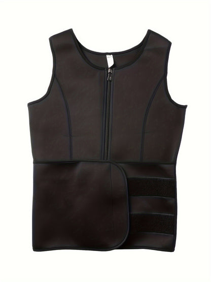 Mens Compression Zip-Up Athletic Vest - Slim Fit Gym Waist Trainer Tank Top - ZOOMNSTORE