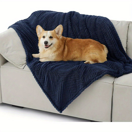 Washable Bedsure Dog Blanket for Large Dogs  Cats - Soft 300GSM Coral Fleece Pet Blanket Cozy Navy Design 40x50 IN - ZOOMNSTORE