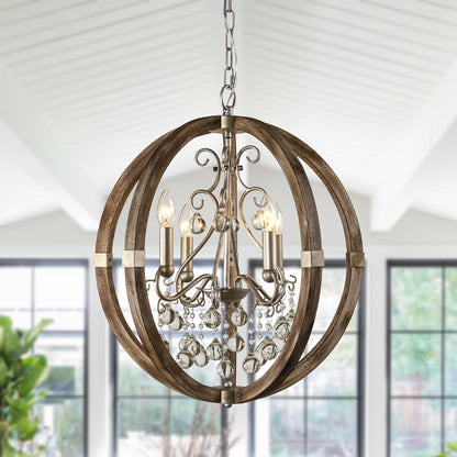 Brown Caged Chandelier - 4-Light Rustic Ceiling Fixture - ZOOMNSTORE