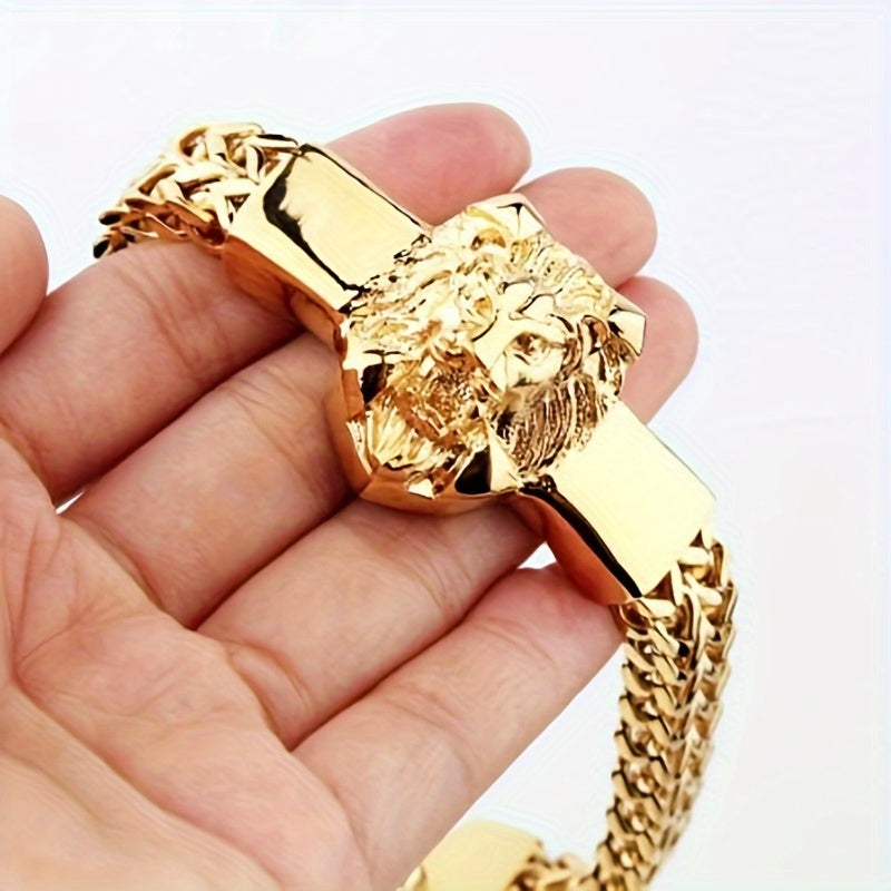 Mens Stainless Steel Lion Head Bracelet - 2PCS Hip-Hop Braided Chain Wristband - ZOOMNSTORE