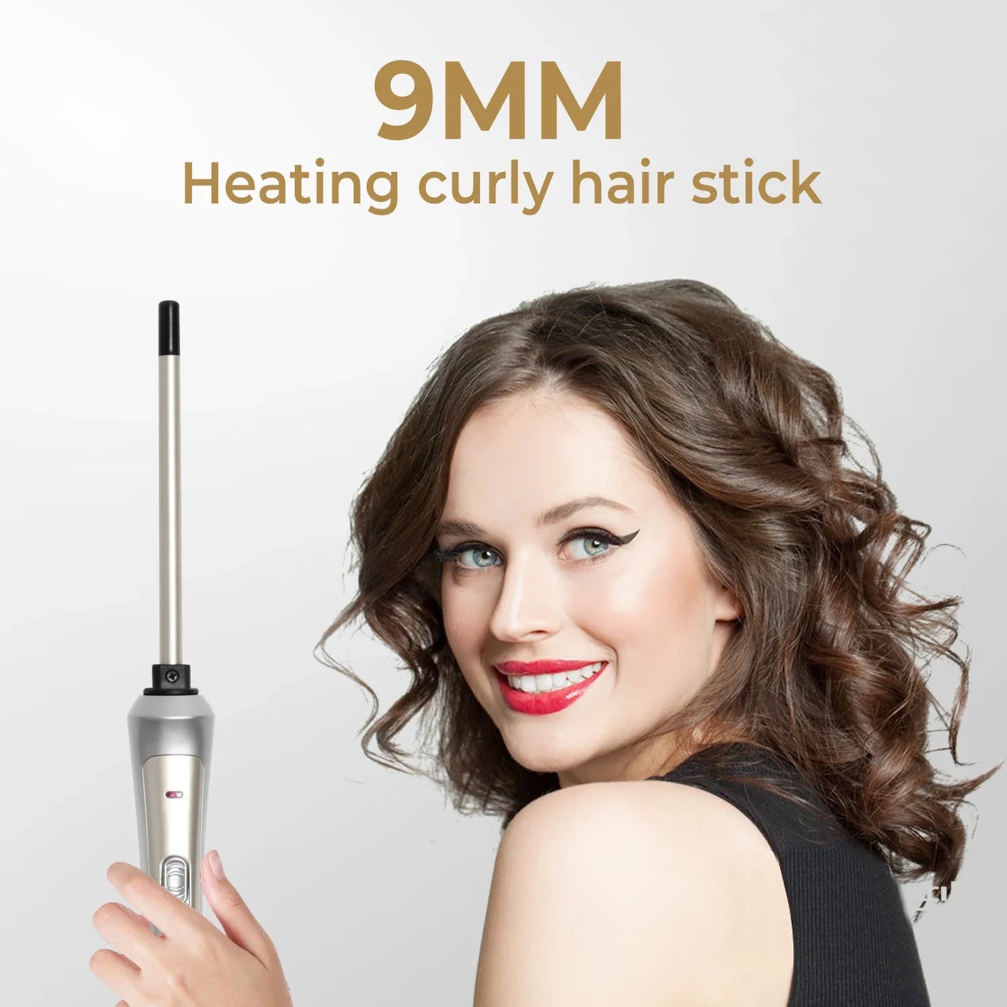 9mm Curling Iron - Professional Ceramic Curling Wand With Digital Temperature Control - ZOOMNSTORE