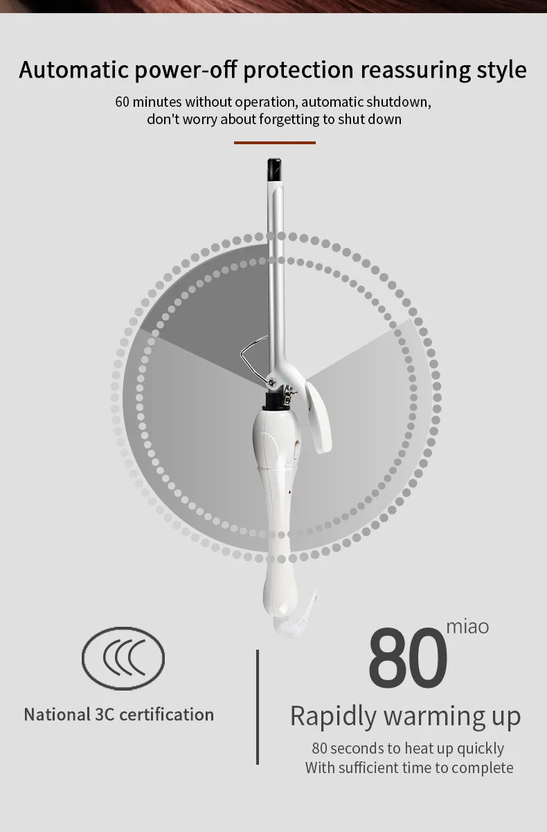 9mm Curling Iron - Professional Ceramic Curling Wand | Tourmaline Heat Protection - ZOOMNSTORE