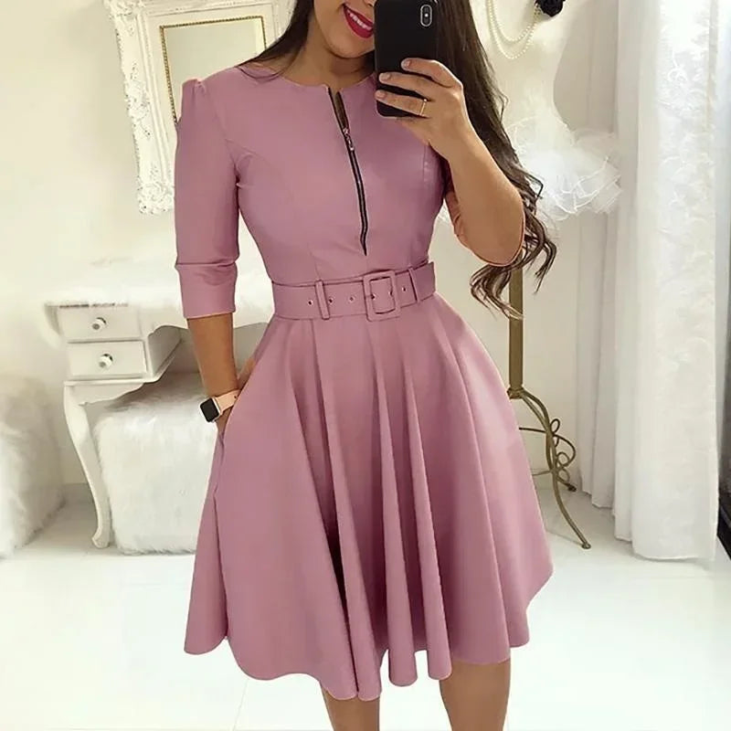 Elegant A-line Patchwork Dress - Womens AutumnWinter Party  Office Dress - ZOOMNSTORE